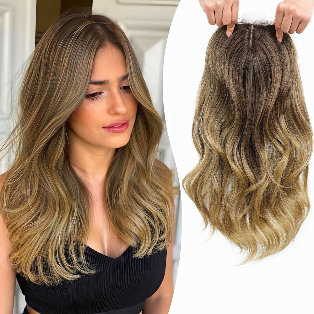 Ombré Dark Brown to Blonde Body Wave Clip-In Hair Topper 16 in Synthetic